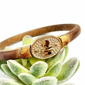 Fossil Rose Gold & Pave Crystal Leather Turnlock Bracelet